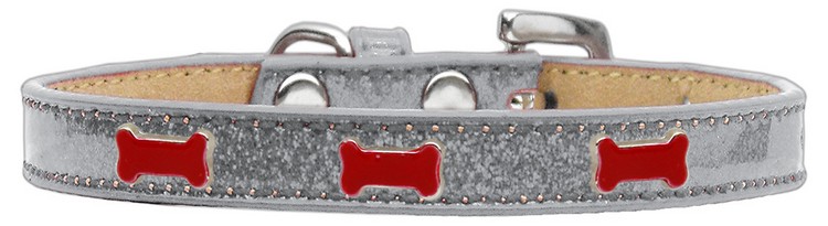 Red Bone Widget Dog Collar Silver Ice Cream Size 18